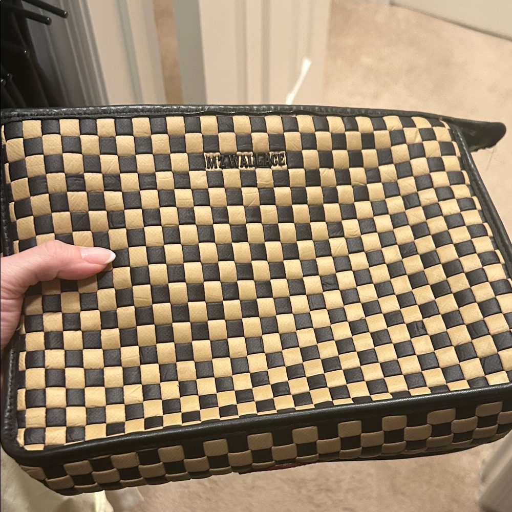 MCM Black and Tan Checkered Toiletry Bag